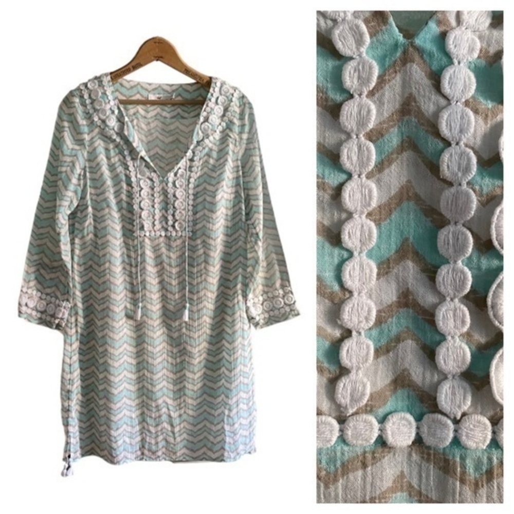 Vineyard Vines Light Blue Gray Whale Tail Chevron Print Tunic Swim Cover Up XS
